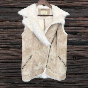 Scully Tan and White Shearling Vests
